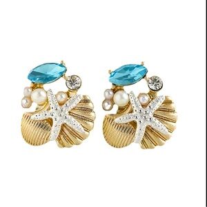Pretty Starfish + Shell Earrings with Rhinestones NEW NWT